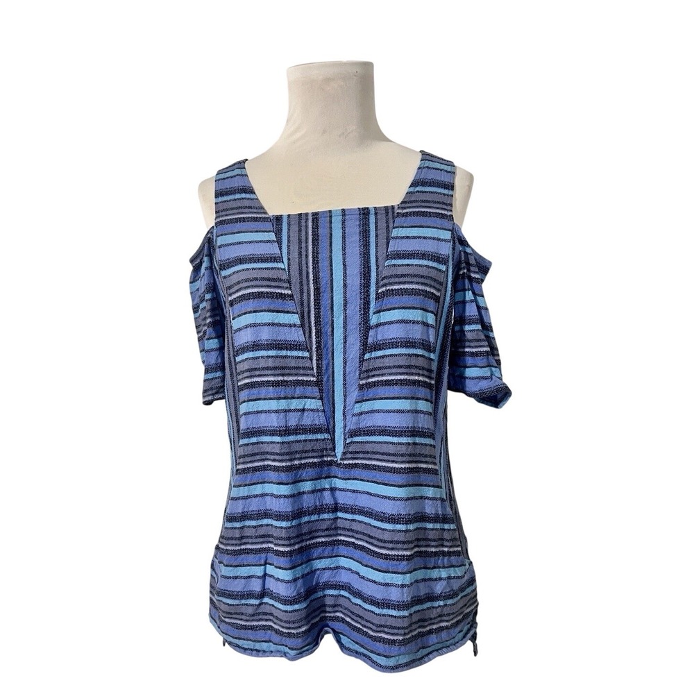 For Cynthia Linen Cotton Blend Cold Shoulder Women's‎ Large Square Neck Blouse